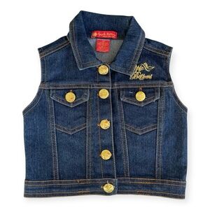 Apple Bottoms Gold Logo Embroidered Denim Button Front Vest 2T